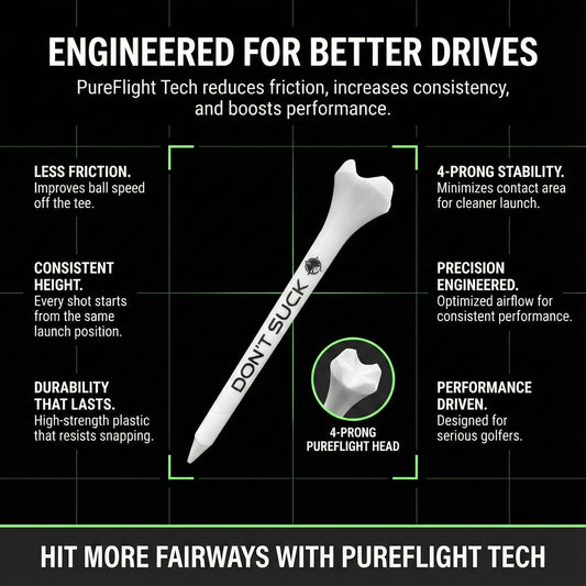 DON’T SUCK™ Golf Tees – PureFlight™ 4-Prong Design (50-Pack)
