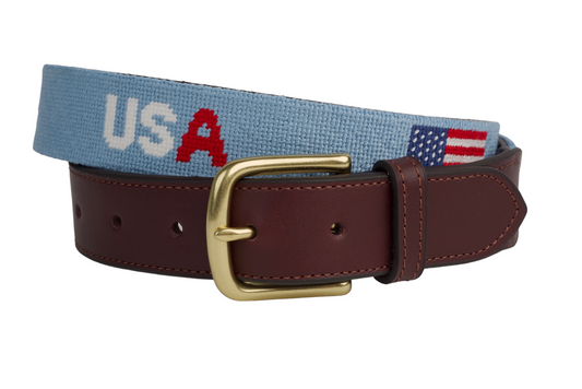 USA Light Blue Needlepoint Belt