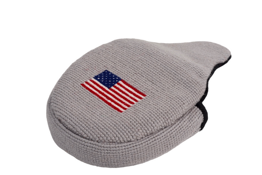 American Flag Putter Headcover - Grey Needlepoint Mallet Design
