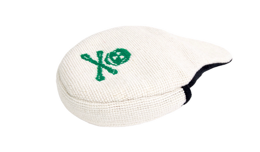 Jolly Roger Needlepoint Mallet Putter Headcover in White and Green